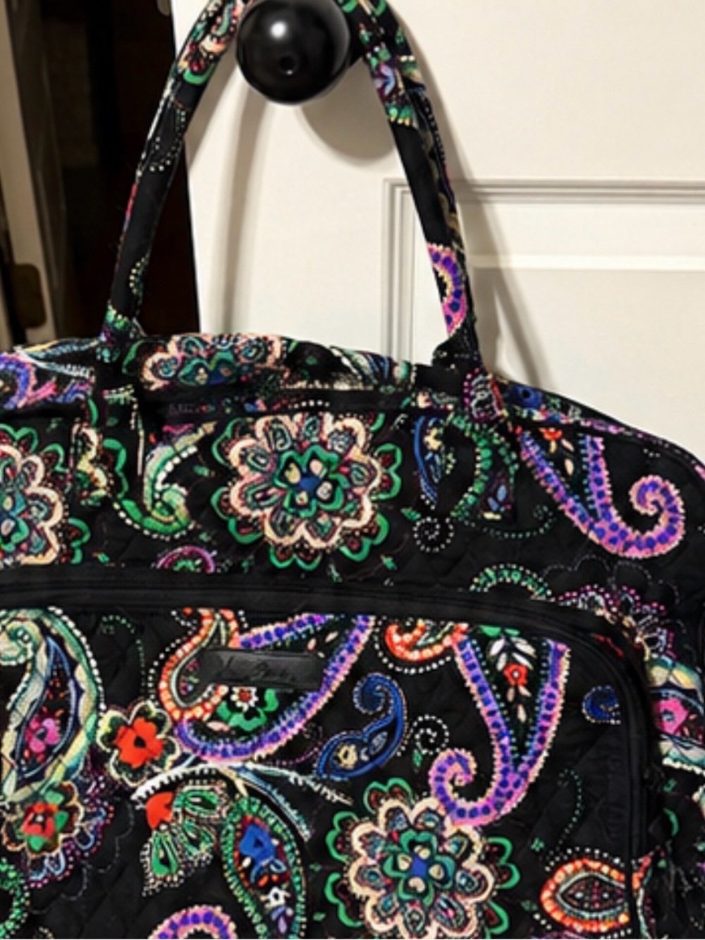 Vera Bradley Black Quilted Tote with Multicolor Paisley